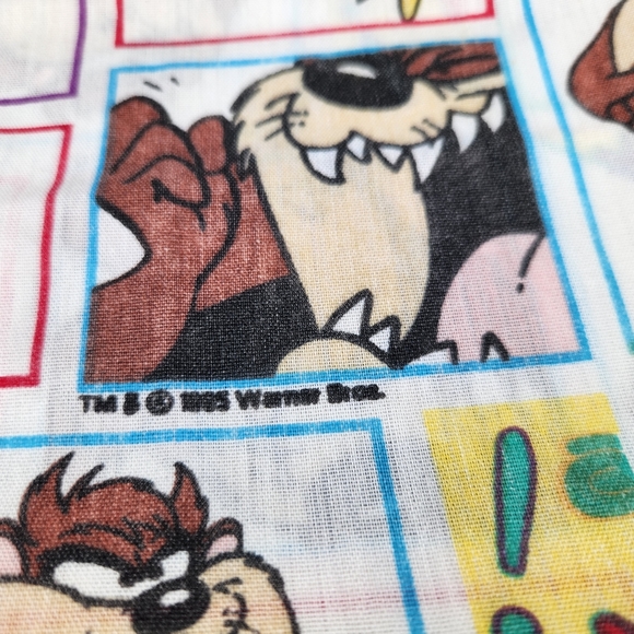 Rare Retro Looney Tunes Taz Twin Flat Sheet 90s Bedding Fabric Material - Picture 3 of 4